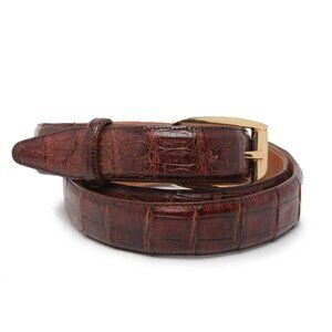 VEARI Crocodile Leather Belt Mexico Brown Reptile Exotic Casual Gold Classic 42
